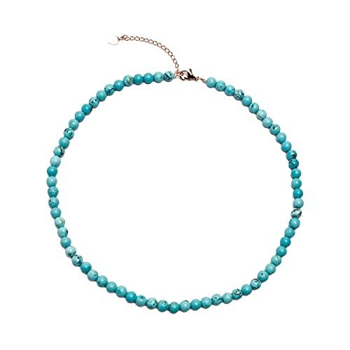 Collana Girocollo con Perline di Pietre Preziose da 6mm per Ragazze da Donna Fatte a Mano - Gioielli con Perline di Cristallo Guarigione di Pietre Preziose Naturali (Turchese blu)