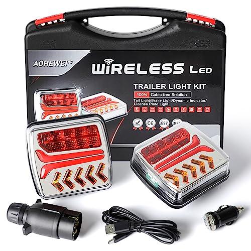 AOHEWEI Luci posteriori per rimorchio senza fili Luci posteriori per camion magnetiche a LED Senza cavo 12V Approvato ECE con spina a 7 pin per rimorchio, camion, roulotte o camion