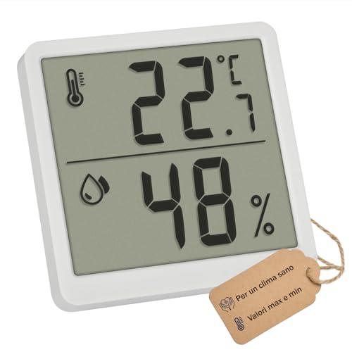 TFA Dostmann Termoigrometro digitale interno, termometro e umidità, termometro per ambiente,30.5059.02,per controllo climatico, magentico da posizionare, misuratore di umidità, bianco