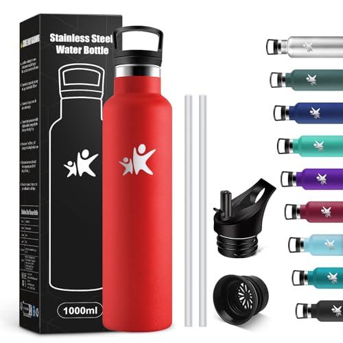 KollyKolla Bottiglia Termica 1L, Borraccia Termica con Cannuccia, senza BPA, Isolamento Sottovuoto a Doppia Parete, senza Perdite, Borraccia per Lavoro, Viaggio, Viaggio, Sport, Ciclismo