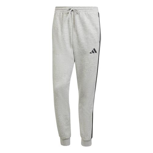 adidas Uomo Essential Three Stripes Fleece Pant, Medium Grey Heather/Black, L