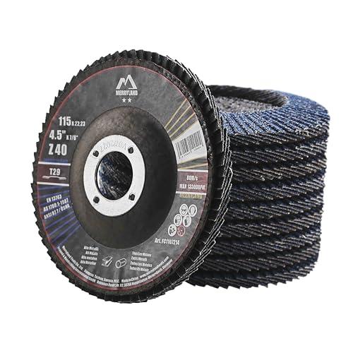Merryland Dischi Lamellari 115 Ferro Metallo per Smerigliatrice Angolare, 115mm Grana 40 T29 Disco Lamellare 10 Pezzi, Corindone Zirconio Blu Acciaio INOX Dischi Abrasivi, Craft-Line FC1107214-10