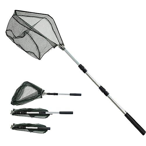 Retino da Pesca Pieghevole Estensibile,Guadino per Pesca Telescopico,150cm Alluminio Manico Estendi la Lunghezza,Triangolare,per pesca di uccelli,acquario,oggetti galleggianti per stagni,trota