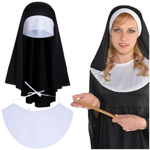 Fartoni Velo suora per costume da suora ragazza o donna. Accessori Costume Suora Halloween. Cappello di suora terrore o paura. Velo per costume suora uomo. Accessori per costumi Halloween.