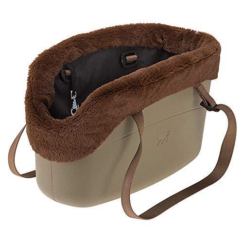 Ferplast Borsa per cani WITH-ME WINTER, in EVA Morbida plastica gommata, con rivestimento in pelliccia ecologica, Manici regolabili, Cinghiolo di sicurezza incluso, 21,5 x 43,5 x h 27 cm Tortora