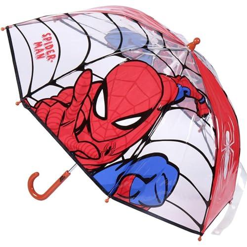 Ombrello Trasparente per Bambino Spiderman-Apertura Manuale con Meccanismo Antivento e Protezione-Licenza Ufficiale Marvel, Rosso, unico, 2400000654