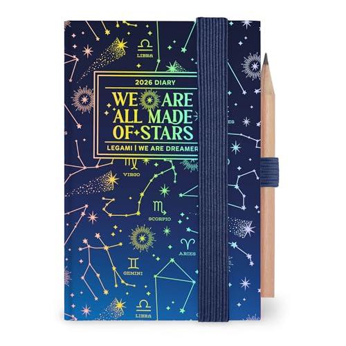 Legami - Agenda Fotografica Bigiornaliera Mini 2026, Stars, 12 Mesi, Rubrica e Matita Inclusa, Chiusura con Elastico, Diario da Gennaio 2026 a Dicembre 2026, in Carta FSC Certificata, 7x10 cm