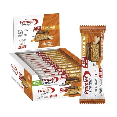 Premier Protein Bar Deluxe Chocolate Peanut Butter 12x50g - Alte proteine a basso contenuto di zuccheri + Carboidrati ridotti + Senza olio di palma