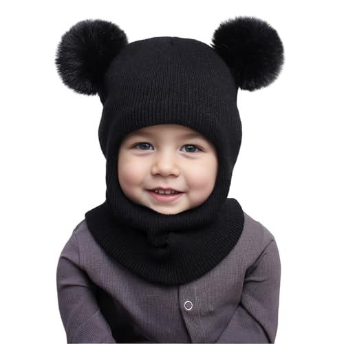 DRESHOW Cappello Passamontagna Bambino Inverno Bambini Cappello Invernali Calda Cappuccio con Morbido a Maglia Sciarpa con Pompom per Bambini Ragazzi Ragazze 1-6 Anni