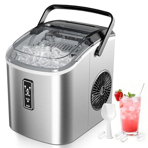 EUHOMY Macchina per il Ghiaccio: 9 Cubetti in 6 Minuti, Macchina Ghiaccio Casa Autopulente, 2 Dimensioni di Ghiaccio,12KG/24H Macchina del Ghiaccio con Maniglia/Paletta/Cestello, Acciaio Inossidabile