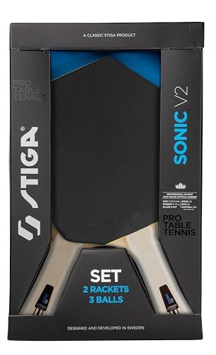 STIGA Sonic V2 Set da Ping-Pong – 2 racchette Cybershape e 3 palline – Gomma approvata da ITTF – Perfetto per principianti, famiglie e per chi gioca per hobby