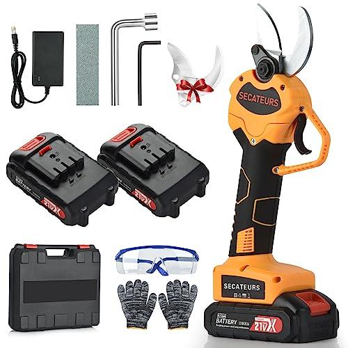 Vothen 40mm Lithium Forbici Potatura Elettriche, Cesoie Potatura Elettriche Professionali Con 2 21V/2000 mAh, Forbici a batteria da potatura per Giardinaggio Albero Viti Pruning Tool Set, Yellow