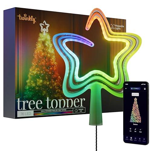 Twinkly Tree Topper, Puntale Albero di Natale Luminoso, Puntale a Stella con 76 LED RGB Mappabili, USB Tipo C, Luci LED Smart Multicolore, Compatibile con Alexa e Google Home, Controllato da App