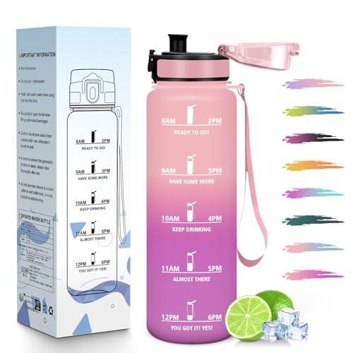 HoneyHolly Borraccia 1 Litro, A Prova di Perdite, Borracce Palestra, Riutilizzabile, Borraccia Motivazionale, Indicatore del Tempo, Bottiglia Acqua per Palestra, Ciclismo, Ufficio, Esterno