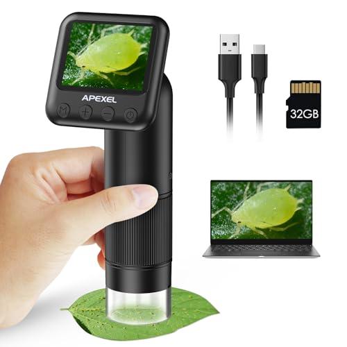 Microscopio digitale palmare LCD, microscopio portatile tascabile 800x con luci a LED Microscopio elettronico con lente d'ingrandimento, Handy-Mikroskop, USB a PC Inclusa scheda SD e vetrini campione