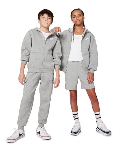 Nike Giacca Ragazzo/A Sportswear Club FLC HD FZ Long-Sleeve Lbr, Dk Grey Heather/Base Grey/White, FD3004-063, L