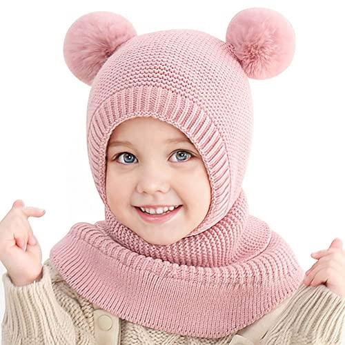 Bambini Cappello Invernali Calda Carina Berretto Invernale in Pile per Bambini con Cappuccio a Maglia Sciarpa con Cappuccio Copricapo Balaclava Cappello da Sci(Rosa)