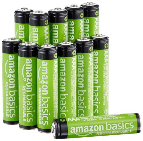Amazon Basics confezione da 12 batterie AAA NiMH Performance ricaricabili, 800 mAh, 1,2 V, ricaricabili fino a 1000 volte, precaricate