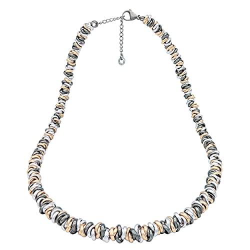 ParticolarModa Collana nodini intrecciati regolabile per donna in alluminio e acciaio spessore 6 mm (55 cm + 5 cm di catenella regolazione, Argentato/Dorato/Fumè)