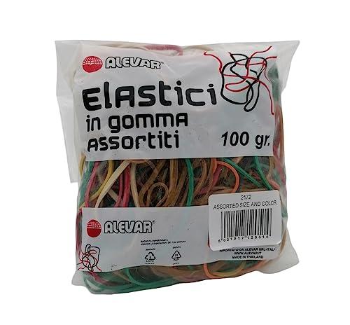 Alevar Elastici in Gomma da Ufficio, Misure e Colori Assortiti, Sacchetto da 100 gr