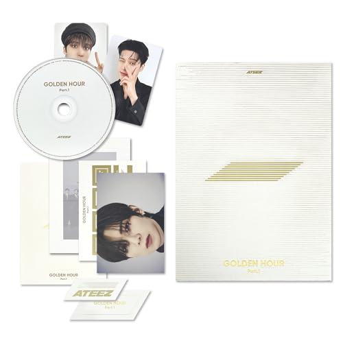 ATEEZ - [GOLDEN HOUR : Part.1] (DIARY Ver.) Invitation + Photo Frame + Postcard Set + Envelope + Photobook + Postcard + Photocard + Sticker + Bookmark + Disc + 2 Pin Badges + 4 Extra Photocards