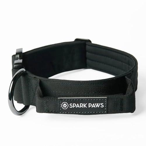 Spark Paws Collare tattico per cani, resistente, di alta qualità, spesso e durevole, per cani di taglia grande e media, nero, M