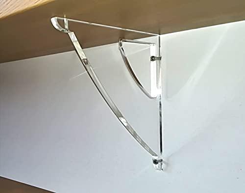 Agplex - Coppia reggimensola in vetro acrilico plexig. - Supporto Staffa a scomparsa per mensola - Spessore vetro acrilico 12mm (15x15 cm)