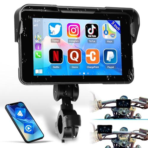 Schermo Carplay Portatile per Moto, Carplay Wireless e Android Auto per Moto, Schermo Touchscreen Impermeabile IP68 da 5 Pollici per Moto, Supporto GPS, Mirror Link, Bluetooth, Porta TF
