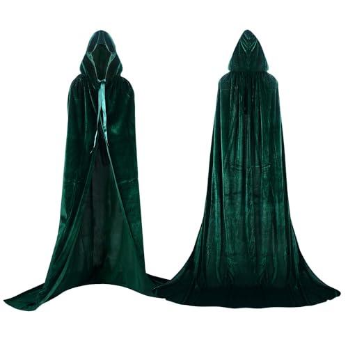 Proumhang Mantello con Cappuccio Lungo in Velluto Costume di Halloween Carnevale Natale Capo Masquerade Verde, L