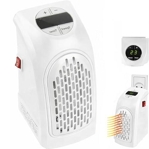 Mini Stufetta Elettrica da Presa, Mini Termoventilatore Compatto per Bagno, Stufetta Elettrica Basso Consumo, Riscaldatore Portatile con Termostato Con Timer Regolabile (Bianco, Singola 450W)