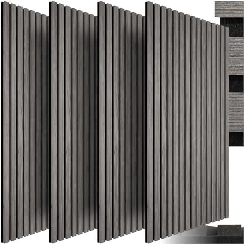 TecTake® Set di 4 Pannelli Acustici Effetto Legno, Pannelli Fonoassorbenti Decorativi per Pareti, Pannelli Fonoassorbenti Soffitto, Pannelli Murali, Design Moderno - Rovere Grigio Chiaro