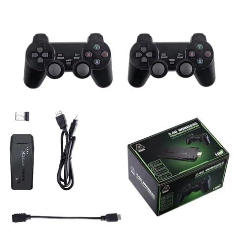 Console di gioco wireless retrò, nuova versione del 2025, dongle HDMI 4K, 9 emulatori integrati, oltre 20.000 giochi preinstallati, set con 2 controller neri (64G+Two Wireless Controllers+23000Game)