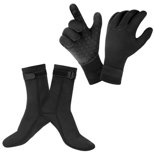 AUAUY Guanti e Calzini in Neoprene Elastico, Unisex 3mm Guanti e Calzini da Muta Termica, Polso Elastico e Particelle Antiscivolo, per Immersioni Snorkeling Surf Pagaia Kayak Nuoto (L)