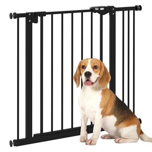 PawHut Cancellino per Cani e Animali Domestici 2 Estensioni Larghezza Regolabile Fino 87 cm, Cancello per Cani con Fissaggio a Pressione Senza Fori e Chiusura Automatica, Nero