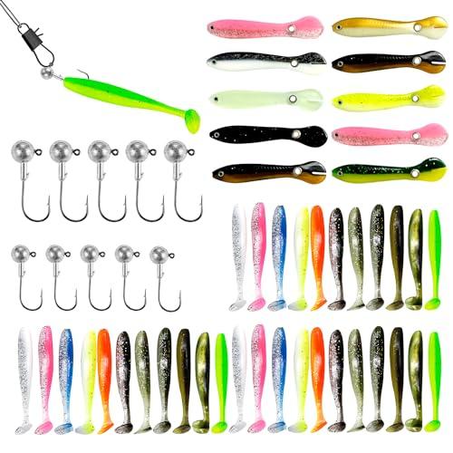 Set di 53 esche da pesca da 1,8 g/3,5 g, 43 pezzi, esche da pesca bioniche, morbide, per spigola, luccio, trota, pesce persico