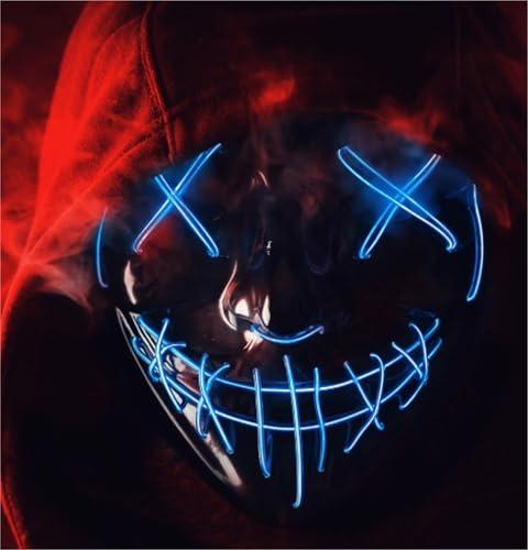 FASCHINFEVER Maschera illuminata a LED blu, a tema film “La notte del giudizio”, controllabile, adatta per Halloween e carnevale, unisex