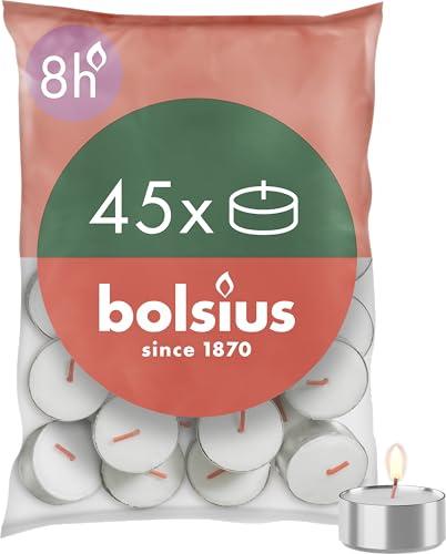 Bolsius D-light Tealight – 45 pezzi – in sacchetto – Lunghezza durata 8 ore – Candele decorative per la casa – Bianco – Contiene cera naturale – Senza olio di palma