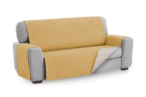 Textilhome Copridivano Malu 3 Posti (160cm) – Salvadivano Trapuntato Reversibile Universale, Protezione Antigraffio, Fodera Imbottita per Divano, Colore Senape