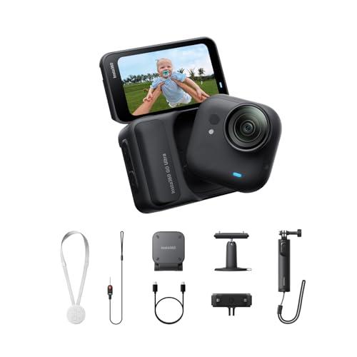 Insta360 GO Ultra Pack Creator Nero Notte- action cam mini 4K a mani libere, indossabile, superba in bassa luce, montala ovunque, stabilizzazione FlowState, 200 min di carica,bici e corsa