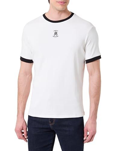 Armani Exchange Maglietta da Uomo One Block up, Collo/Maniche e Logo embrodered in Colore Contrast, Bianco, L