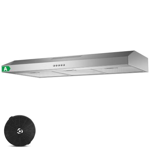 TopStrong Cappa aspirante da 90 cm, con illuminazione a LED, 201 m³/h, con filtro ai carboni attivi CF-D, classe energetica A, 3 livelli, acciaio inox, argento