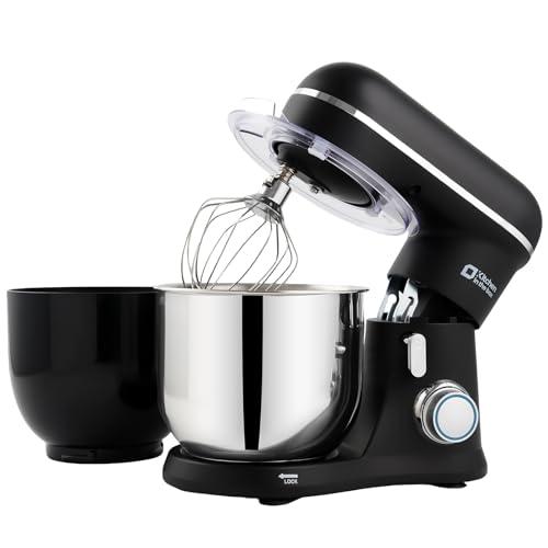 Kitchen in the box Impastatrice Planetaria, 2 Ciotole 3.5L Piccolo Planetaria Professionale, 10 Velocità Leggero Impastatrice Pizza con Uncino Impastatore, Mescolatore, Frusta Sbattitric(Nero)