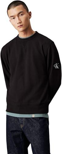 Calvin Klein Uomo Felpa Badge Crew Neck Cotone, Nero (CK Black), S