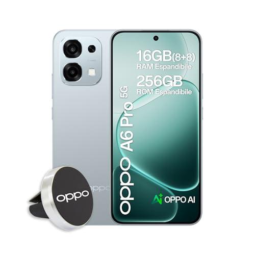 OPPO A6 Pro 5G Smartphone, Foto AI 50MP, Frontale 16MP, Display 6.57” 120HZ AMOLED FHD+, 6500mAh, RAM 8(Esp8GB)+ROM 256GB (esp2TB), IP69, Supporto Auto [Versione Italia], Lunar Titanium