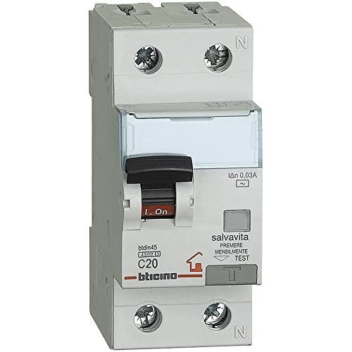 Bticino GC8813AC20 Btdin-Rs Interruttore Magnetotermico Differenziale Ac 1P+N 30Ma 20A 4500