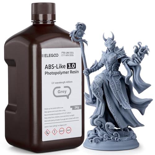 ELEGOO Resina per Stampante 3D ABS-Like 3.0, Resina Fotopolimerica a Polimerizzazione UV 405nm per Stampante 3D LCD/DLP Grigio 2000g