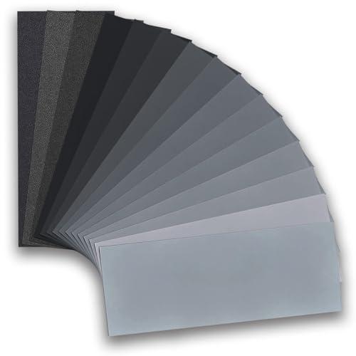Jinpojun 15 PCS Carta Abrasiva Auto Abrasivi Grana, Carta Vetrata per Legno 80 120 150 180 240 320 400 600 800 1000 1200 1500 2000 2500 3000, Levigatura a Secco e Umido Sandpaper 230 X 93mm