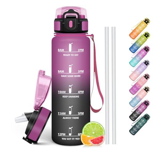 HoneyHolly Borraccia 1 Litro, Libre de BPA & A Prova di Perdita, Borracce con Cannuccia, Reutilizables, Borraccia Motivazionale, Water Bottle Palestra per Scuola, Palestra, Ufficio, Sport