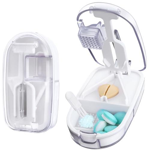 Alyvisun Taglia Pastiglie, Taglia Pillole Di Precisione Portatile, Taglio V con Macinatura, Comprimido che Scivola Automaticamente, Protezione Lama di Sicurezza e Stoccaggio (Trasparente)