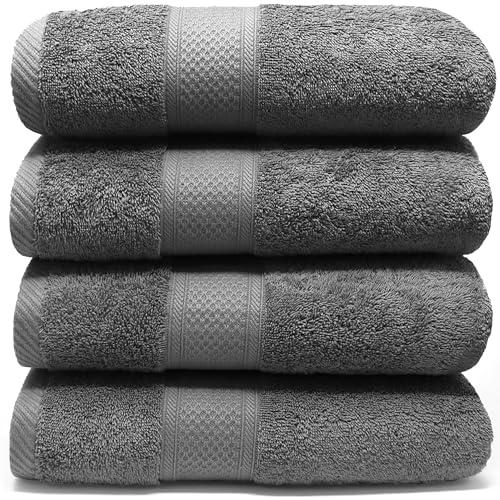 LEBENGOOD Set 4 Asciugamani da Bagno e Viso 4 Pezzi Morbidi Assorbenti Resistenti 50x90 cm 100% Cotone Spugna Americana Premium di Lusso Certificato OEKO-TEX®
